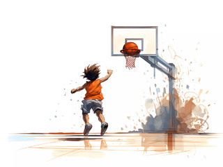 体育教育篮球兴趣班招生卡通人物少儿打篮球场景